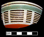Engine turning on common-shape bowl with green-glazed rilling or reeding - from Bull's Head Tavern 18BC139.